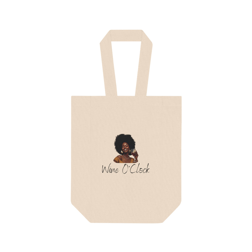 Wine O'Clock Double Wine Tote Bag — Canvas Bottle Carrier for Wine Lovers