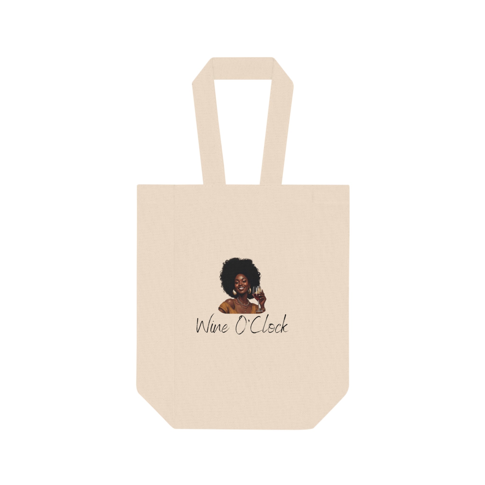 Wine O'Clock Double Wine Tote Bag — Canvas Bottle Carrier for Wine Lovers