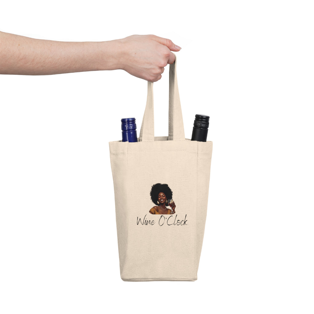 Wine O'Clock Double Wine Tote Bag — Canvas Bottle Carrier for Wine Lovers