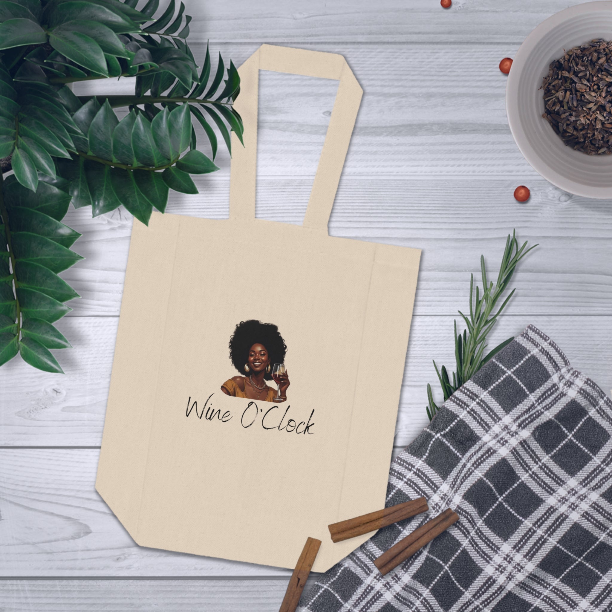 Wine O'Clock Double Wine Tote Bag — Canvas Bottle Carrier for Wine Lovers